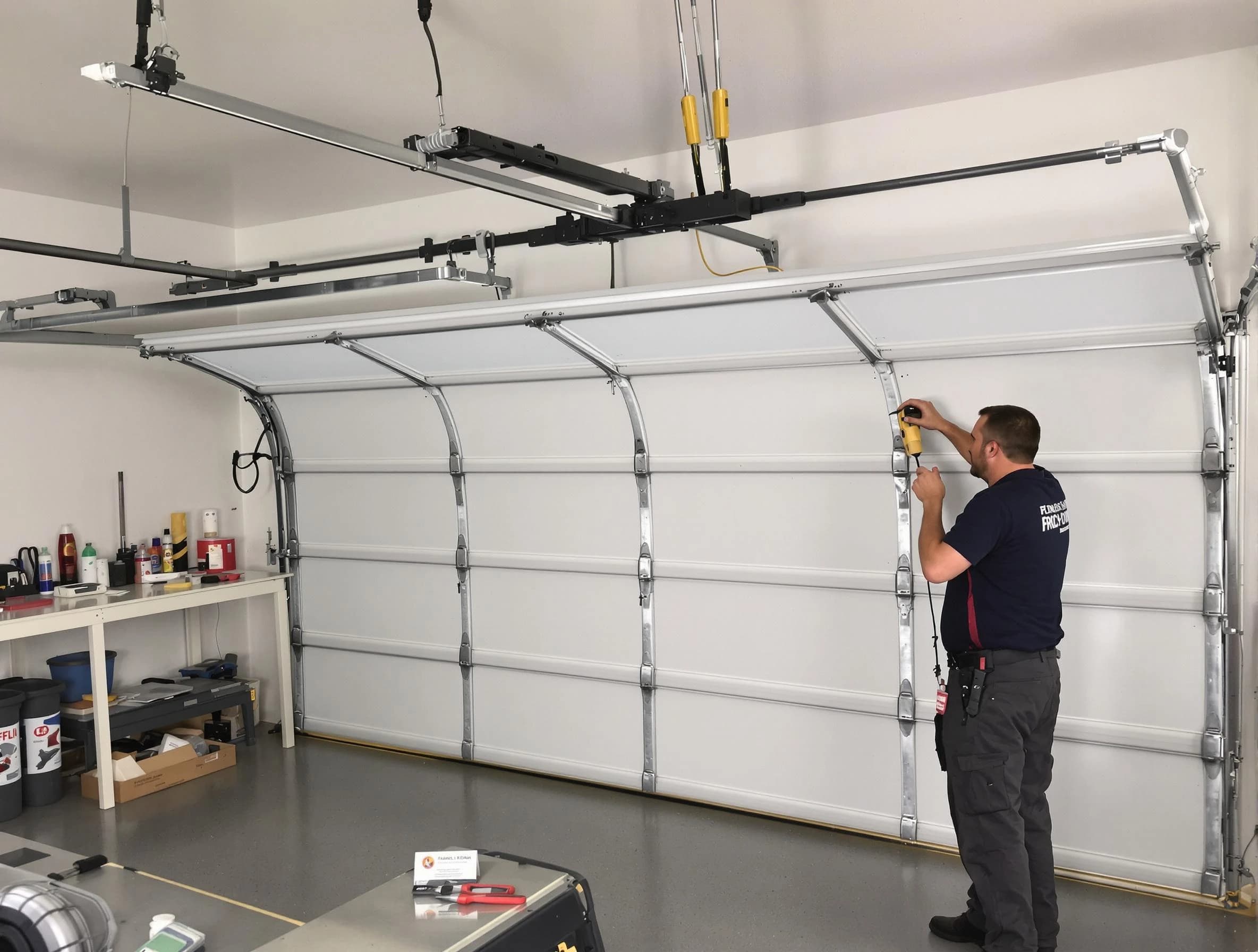 Grantsville Garage Door Repair certified technician performing overhead door system repair in Grantsville